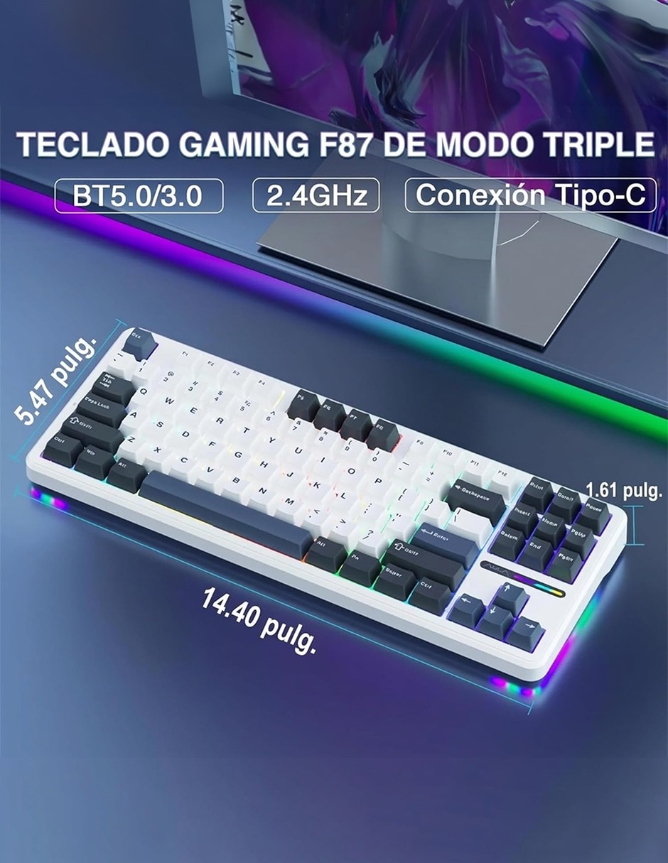 Teclado gamer Alámbrico e inalámbrico QWERT inglés con interruptor lineal Aula F87 Pro
