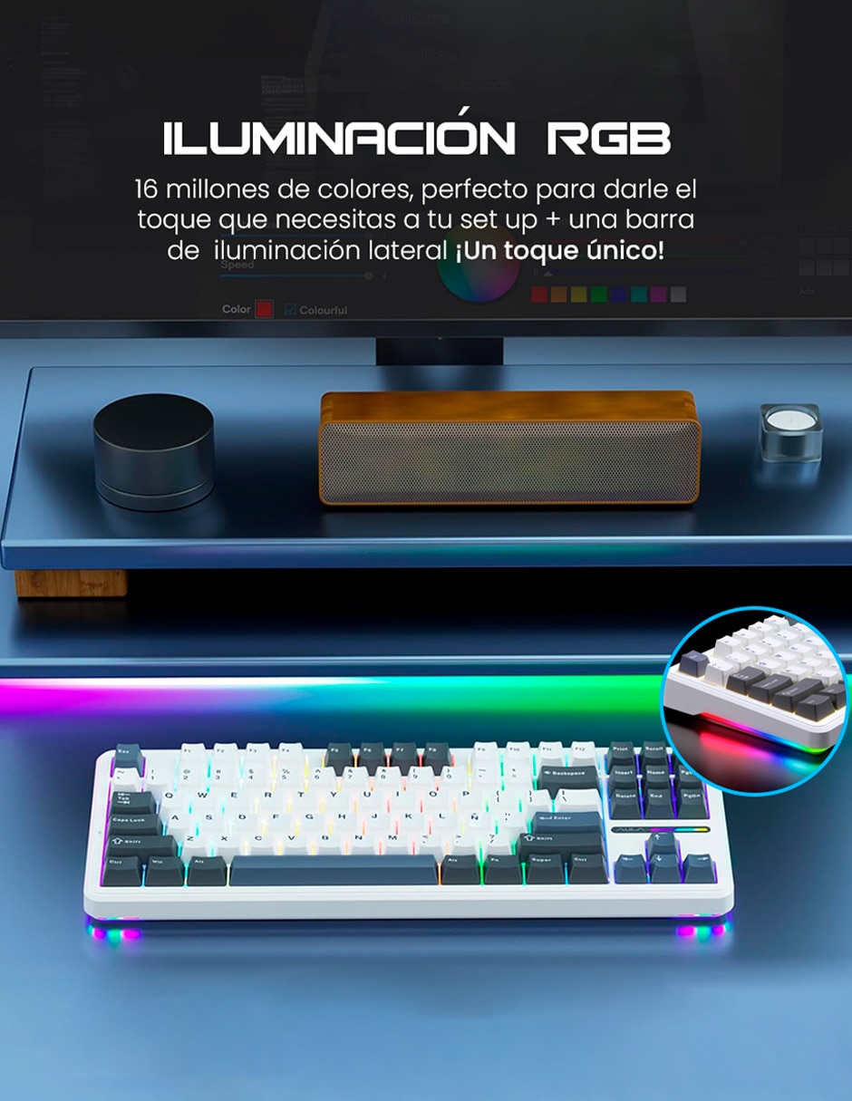 Teclado gamer Alámbrico e inalámbrico QWERT inglés con interruptor lineal Aula F87 Pro