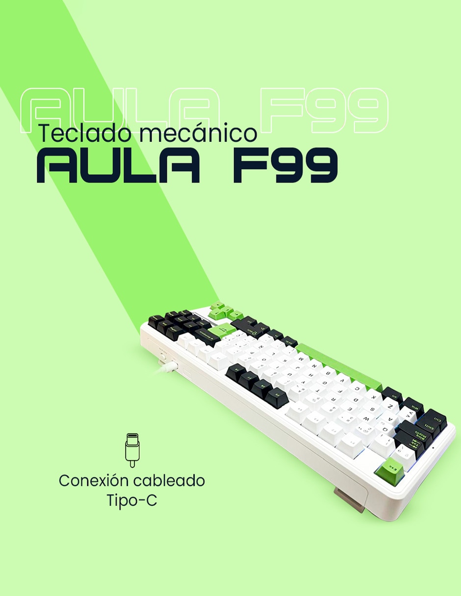 Teclado gamer USB-C QWERT español con interruptor Lineal Aula F87