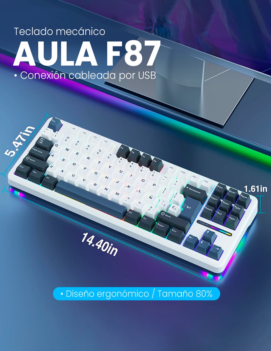 Teclado gamer USB-C QWERT español con interruptor Lineal F87 4