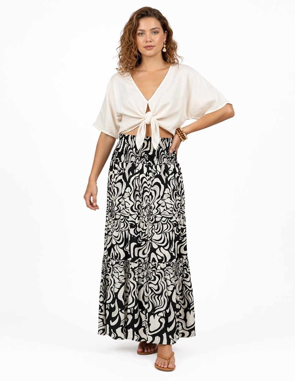 Falda pantalón largo twist side y algodón a la cintura alta