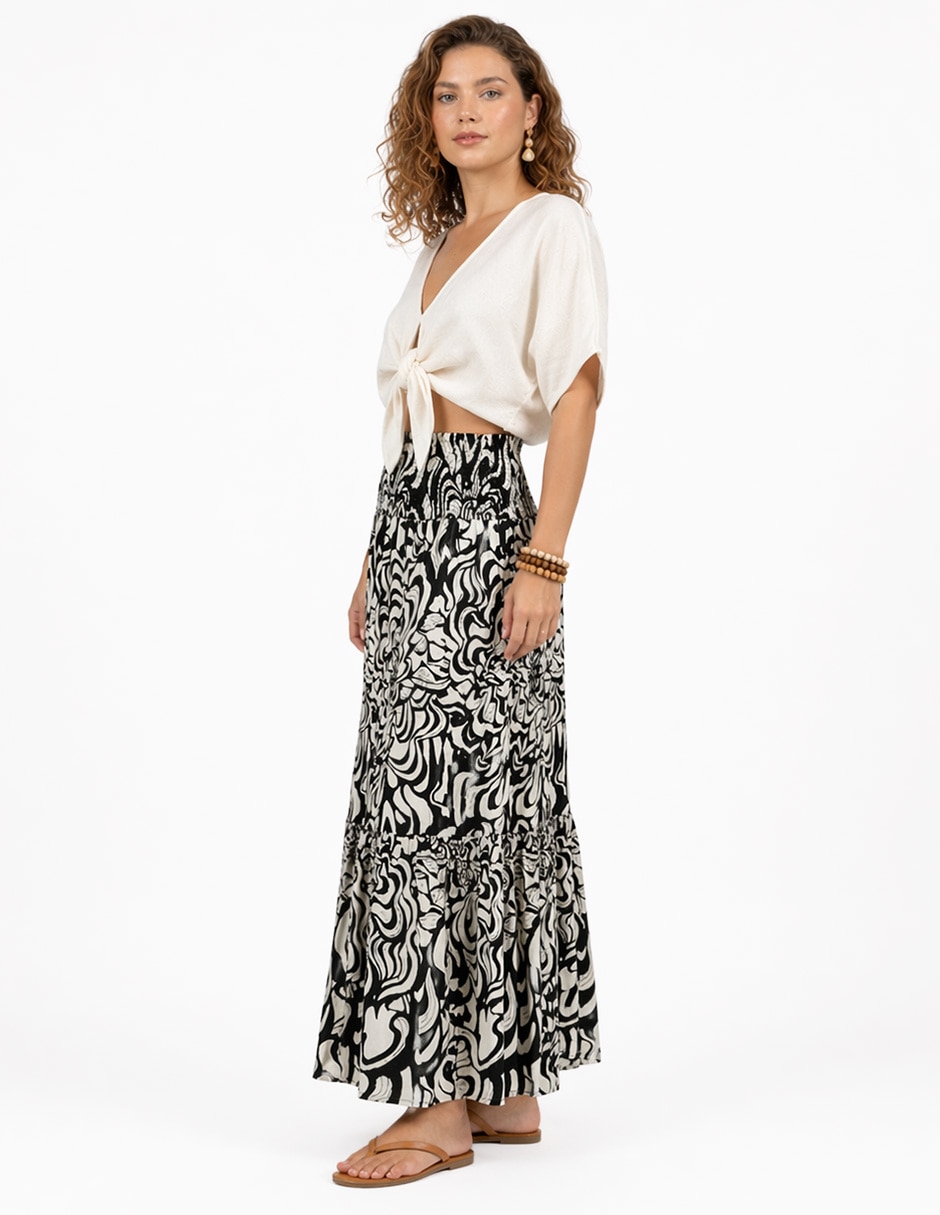 Falda pantalón largo twist side y algodón a la cintura alta