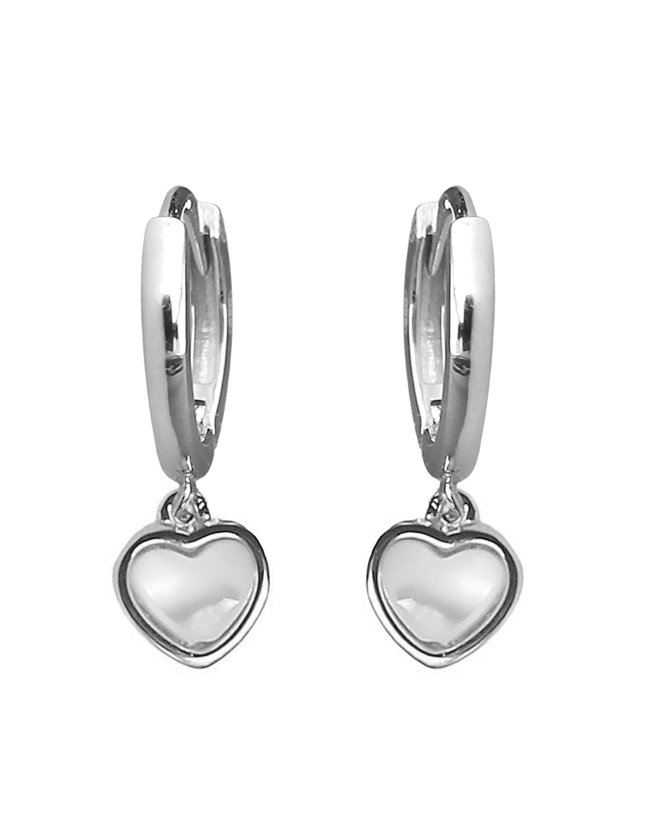 Huggies de corazón de plata p 925 con acabado baño de rodio madre perla Huggies de corazón de plata p 925 con acabado baño de rodio madre perla
