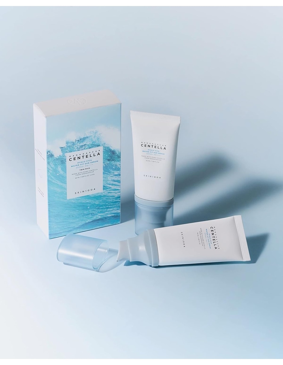Kit de protector solar fps 50+ hyalu-cica water-fit sun serum 50ml skin 1004 madagascar centella hyalu-cica