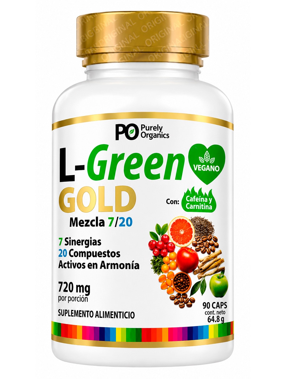 Suplementos alimenticios l-green gold 90 cápsulas con vegano de origen orgánico con cafeína
