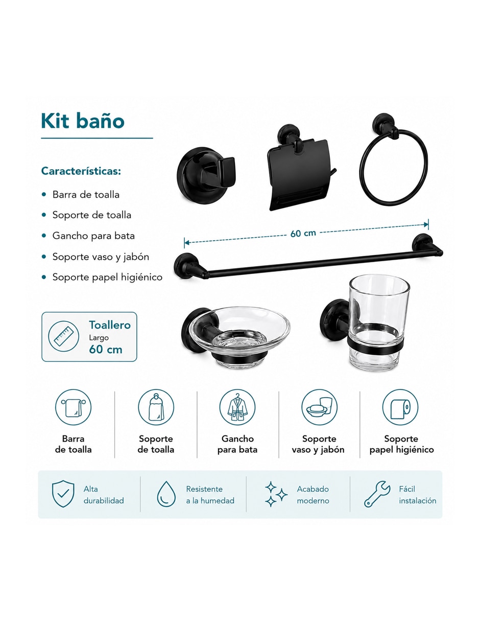 Juego de accesorios para baño 6 piezas 3