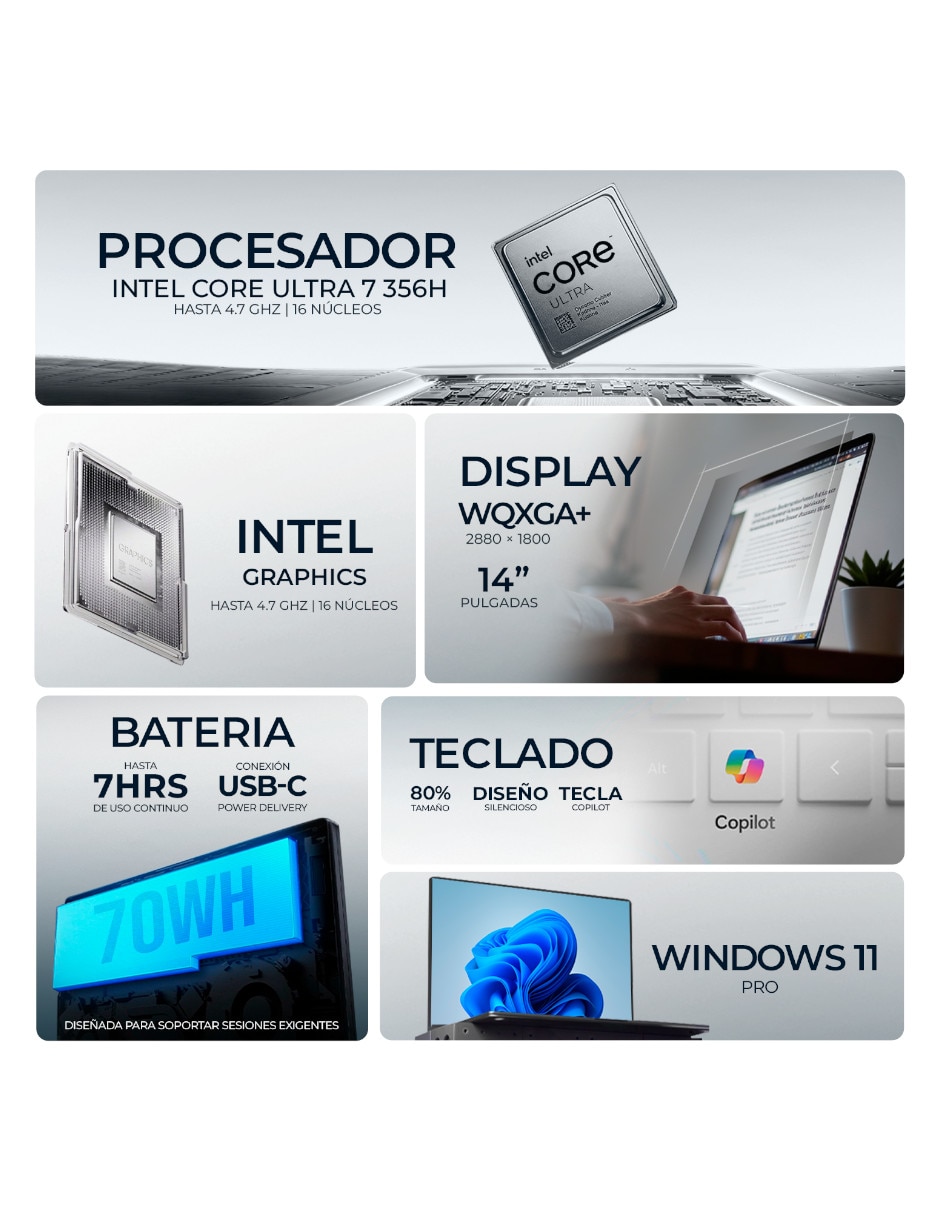 Laptop touch 90NX09J2-M00610 14 pulgadas WQXGA Intel Core Ultra 7 integradas 32 GB RAM 1 TB SSD 3
