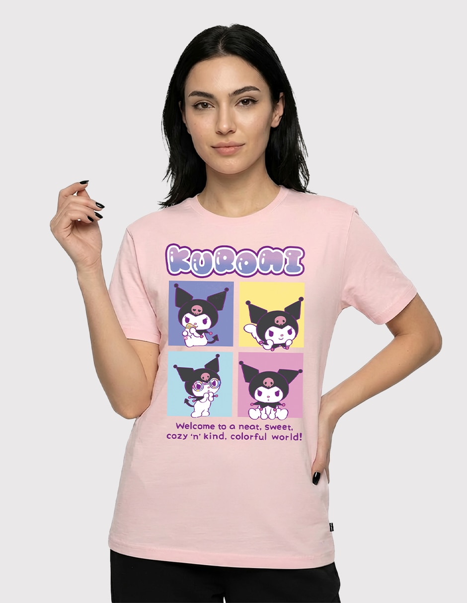Playera manga corta Kuromi cuello redondo para mujer Playera manga corta Kuromi cuello redondo para mujer