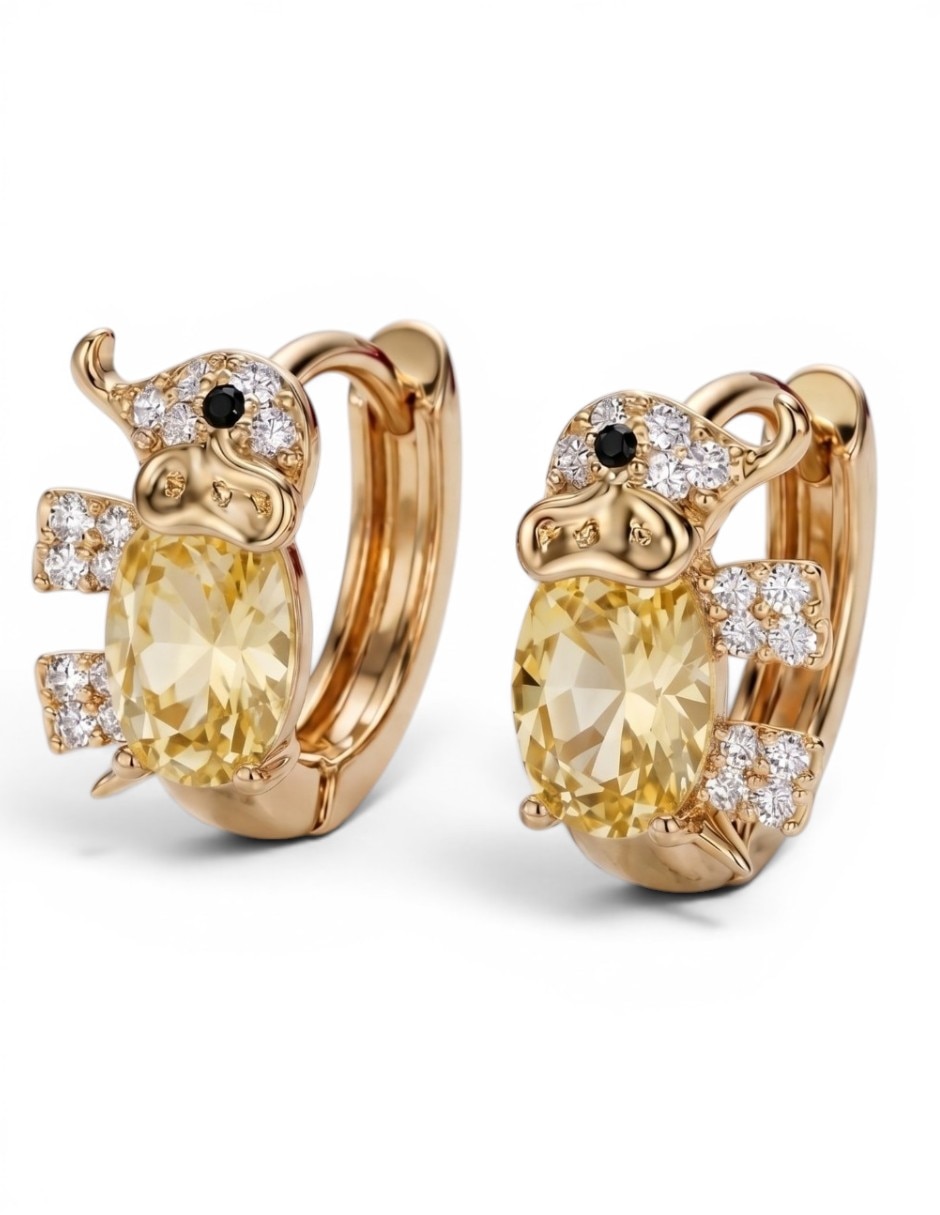 Aretes de Elefante Joyería Elegante de Mujer de Oro laminado 14 K Zirconia cúbica 1