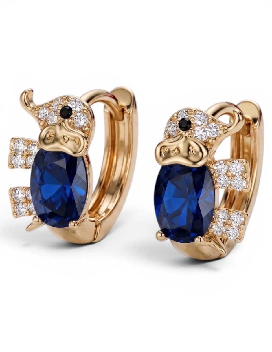 Aretes de Elefante Joyería Elegante de Mujer de Oro laminado 14 K Zirconia cúbica Aretes de Elefante Joyería Elegante de Mujer de Oro laminado 14 K Zirconia cúbica