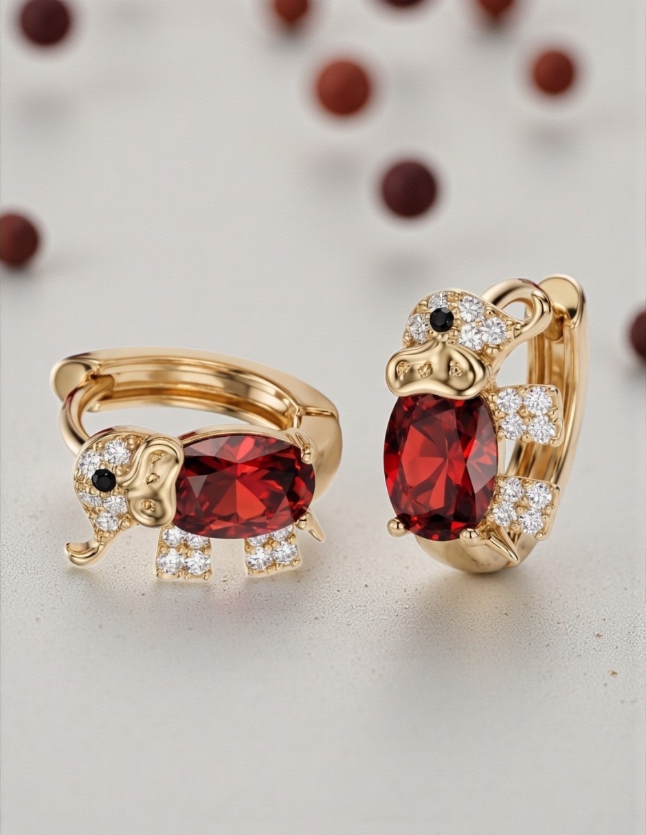 Aretes de Elefante Joyería Elegante de Mujer de Oro laminado 14 K Zirconia cúbica