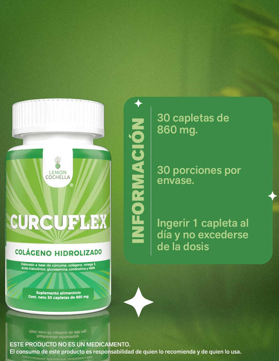 Kit de suplementos alimenticios curcuflex lemon cochella con turmeric cúrcuma colágeno hidrolizado omega 3 ácido hialurónico glucosamina condroitina msm (metilsulfonilmetano)