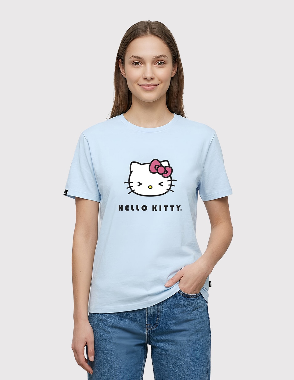 Playera manga corta hello kitty - guiño cuello redondo para mujer