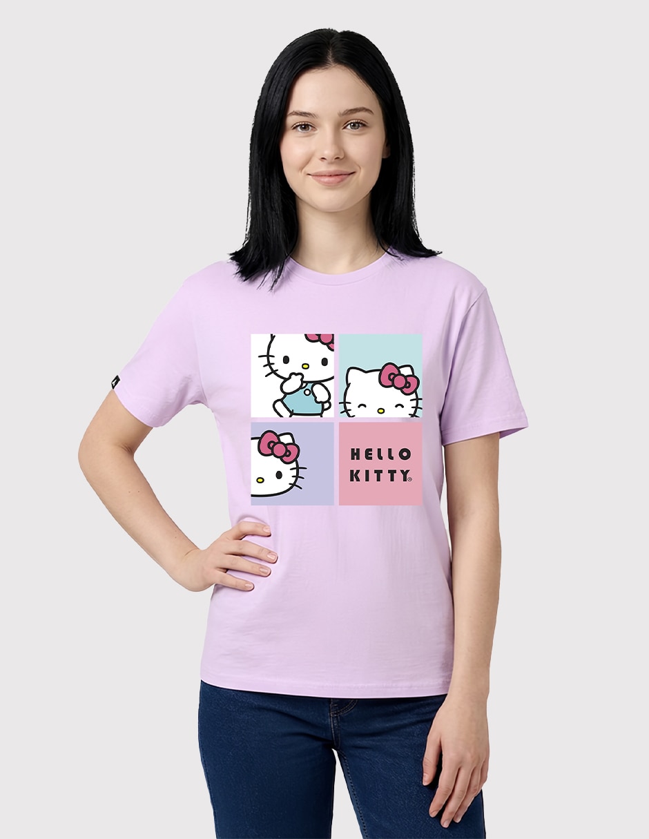 Playera manga corta playera hello kitty - squares cuello redondo para mujer