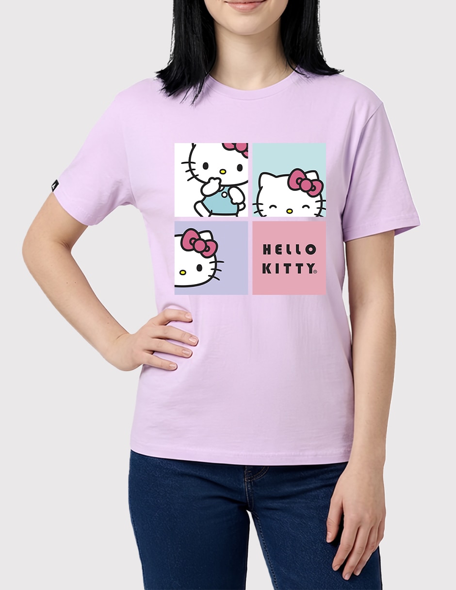 Playera manga corta sanrio playera hello kitty - squares cuello redondo para mujer