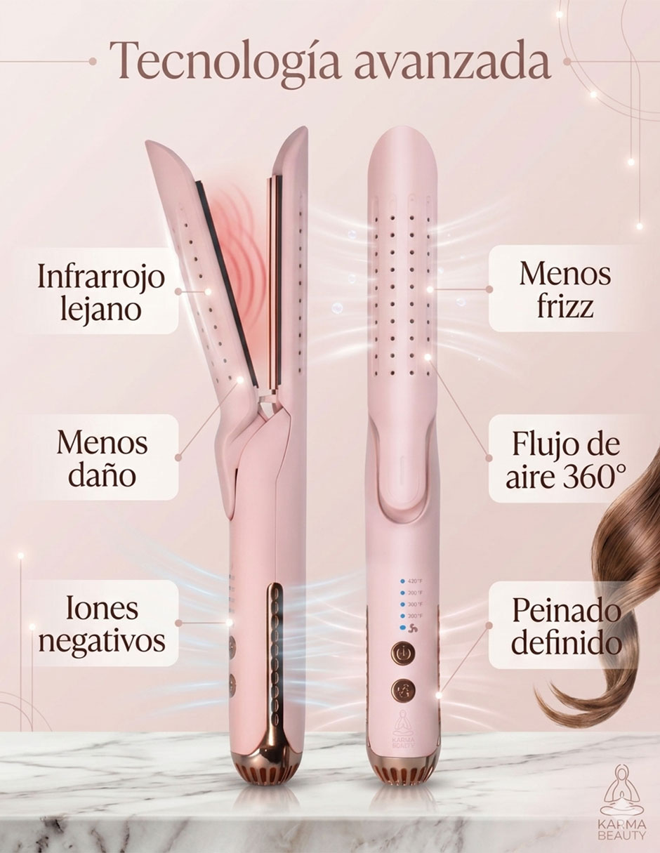 Plancha para cabello con aire Karma Beauty Beauty and The Breeze placas de titanio