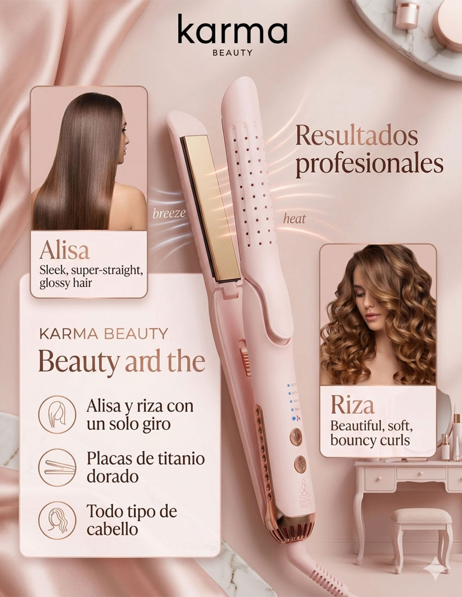 Plancha para cabello con aire Karma Beauty Beauty and The Breeze placas de titanio