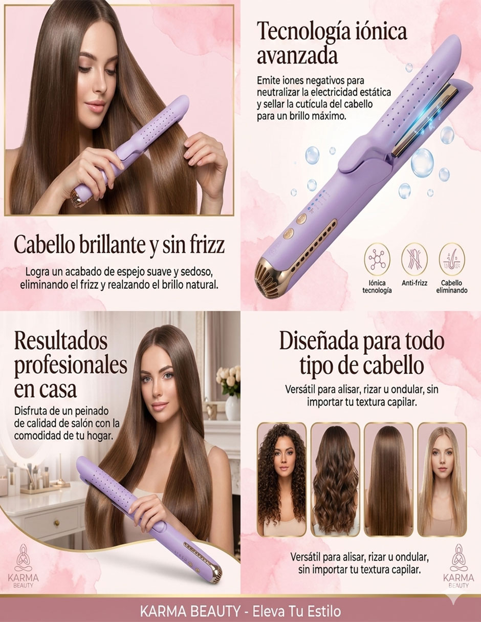 Plancha para cabello con aire Karma Beauty Beauty and The breeze placas de titanio