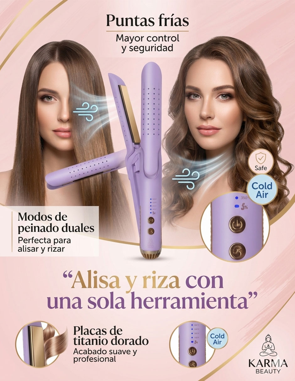 Plancha para cabello con aire Karma Beauty Beauty and The breeze placas de titanio