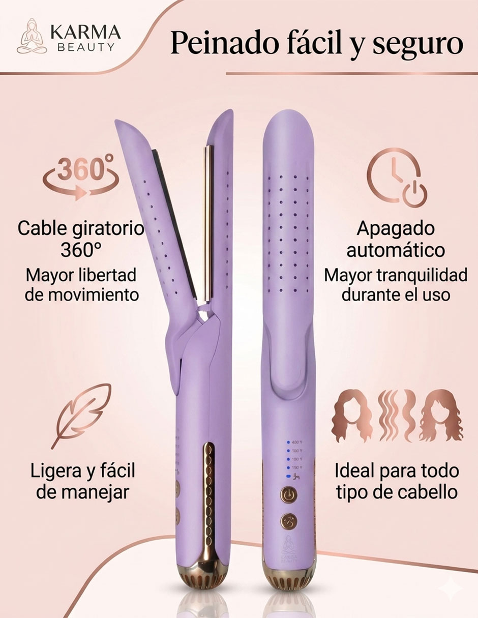 Plancha para cabello con aire Karma Beauty Beauty and The breeze placas de titanio