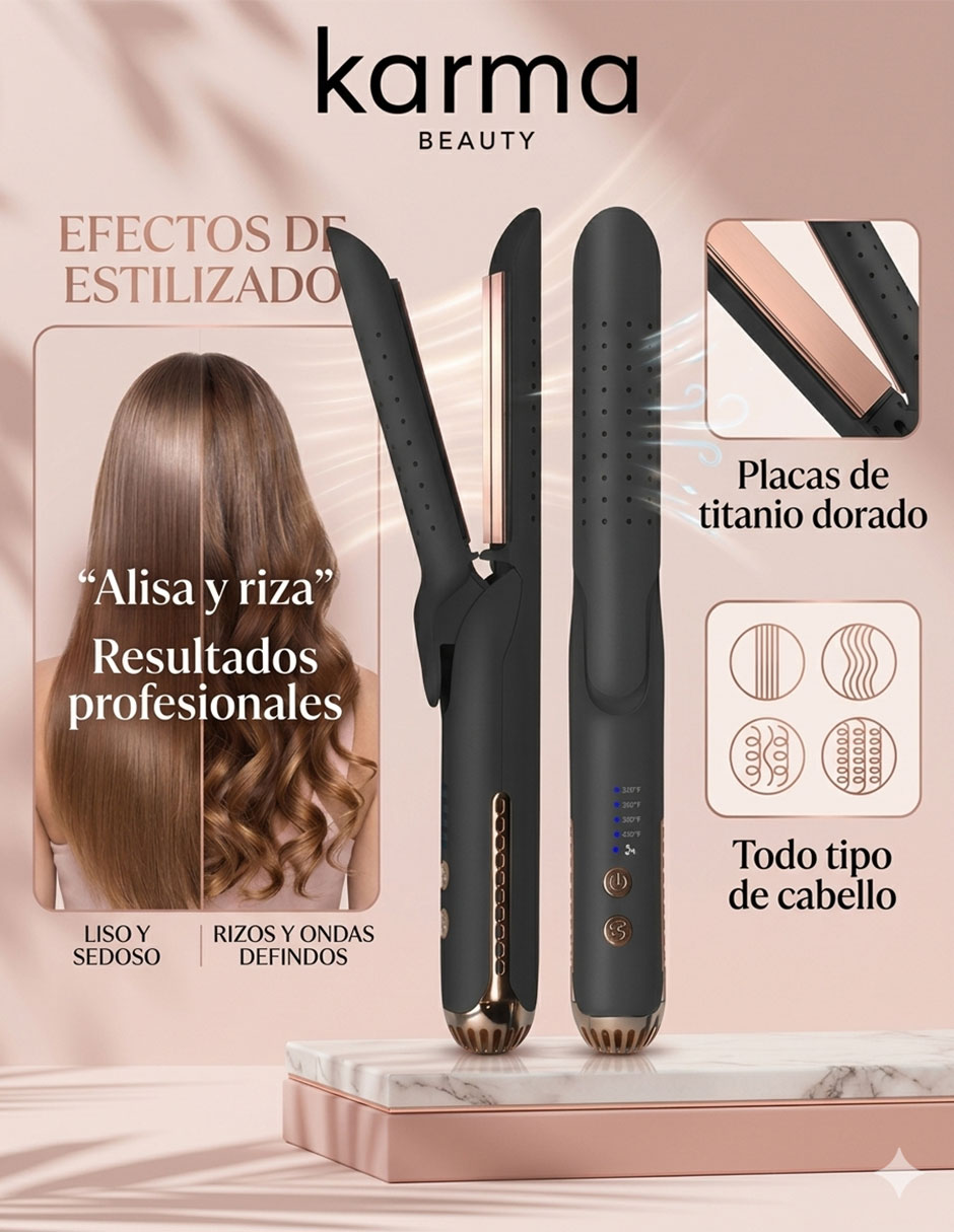 Plancha para cabello con aire Karma Beauty Beauty and The Breeze placas de titanio