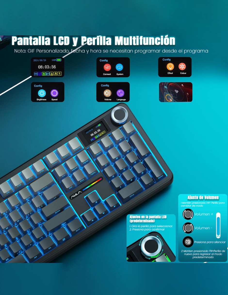 Teclado gamer alámbrica e inalámbrica qwert inglés con interruptor capacitivo Aula f108 pro