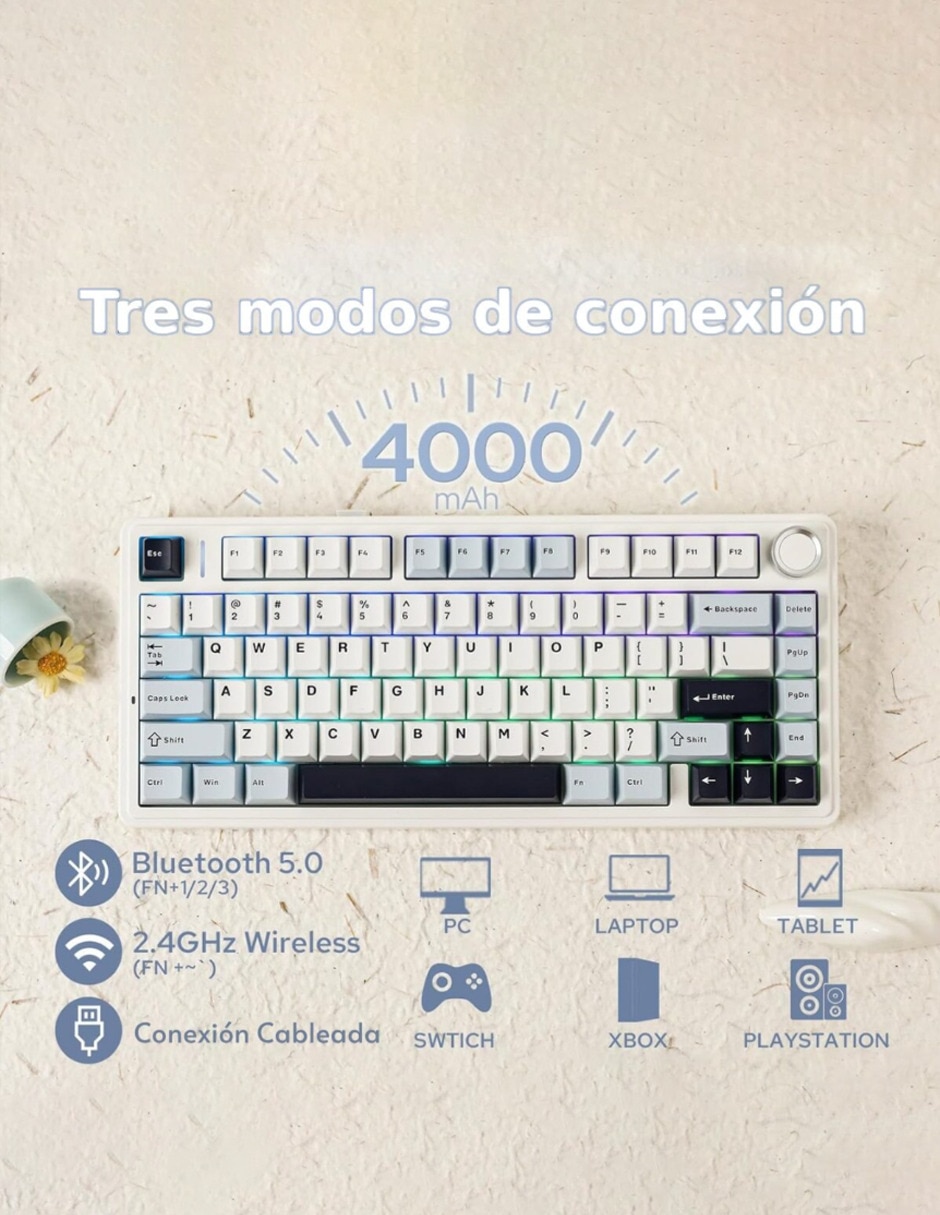 Teclado gamer alámbrico e inalámbrico qwert español con interruptor lineal (red black) f75 pro 4