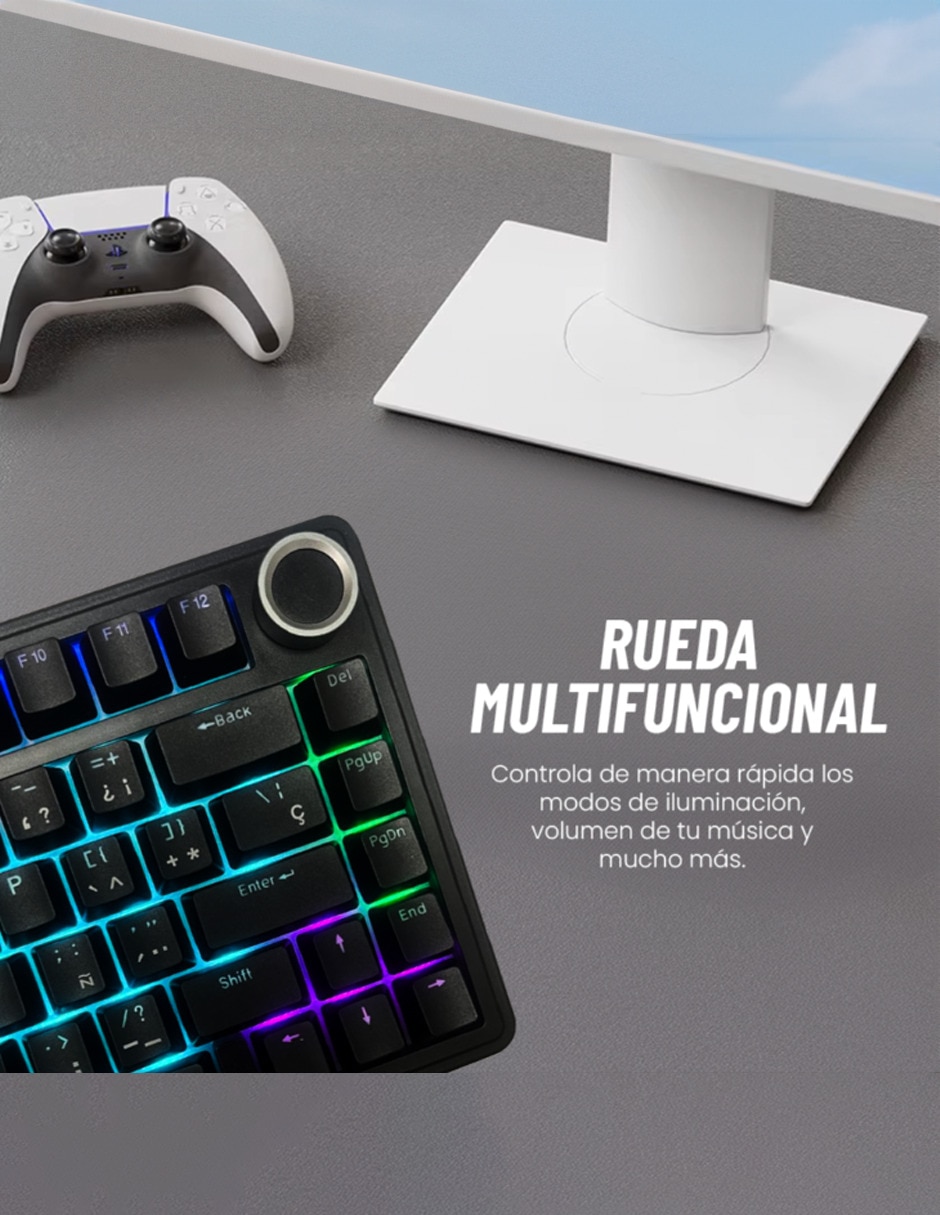 Teclado gamer Usb-c qwert español con interruptor lineal (red black) Aula f75