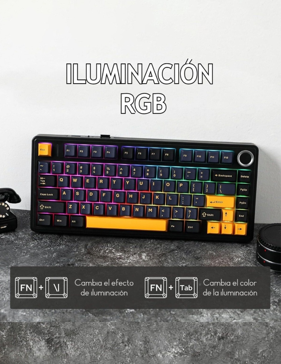 Teclado gamer alámbrico e inalámbrico qwert español con interruptor lineal (red black) f75 pro 3