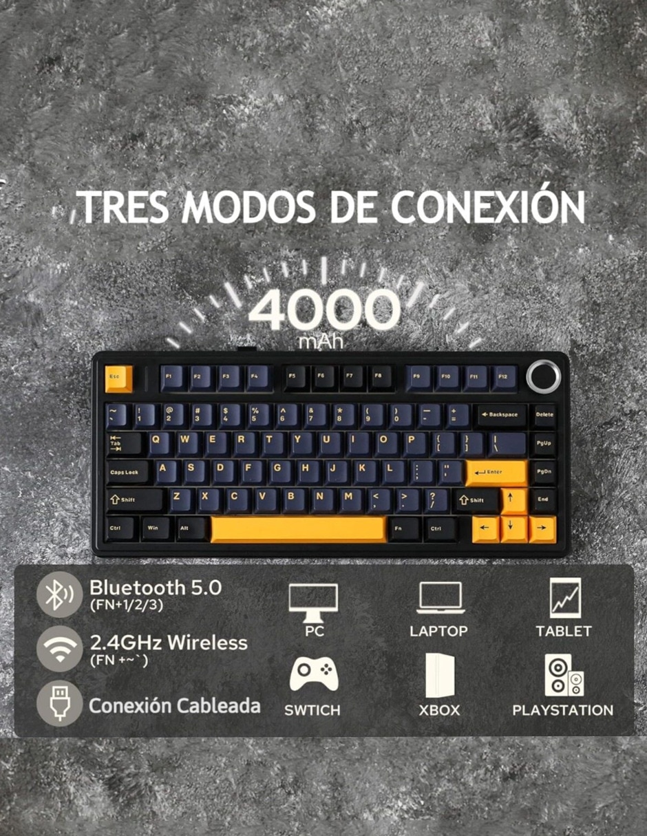 Teclado gamer alámbrico e inalámbrico qwert español con interruptor lineal (red black) f75 pro 6
