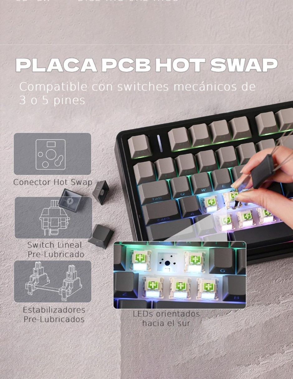 Teclado gamer alámbrico e inalámbrico qwert español con interruptor lineal (red black) Aula f75 pro