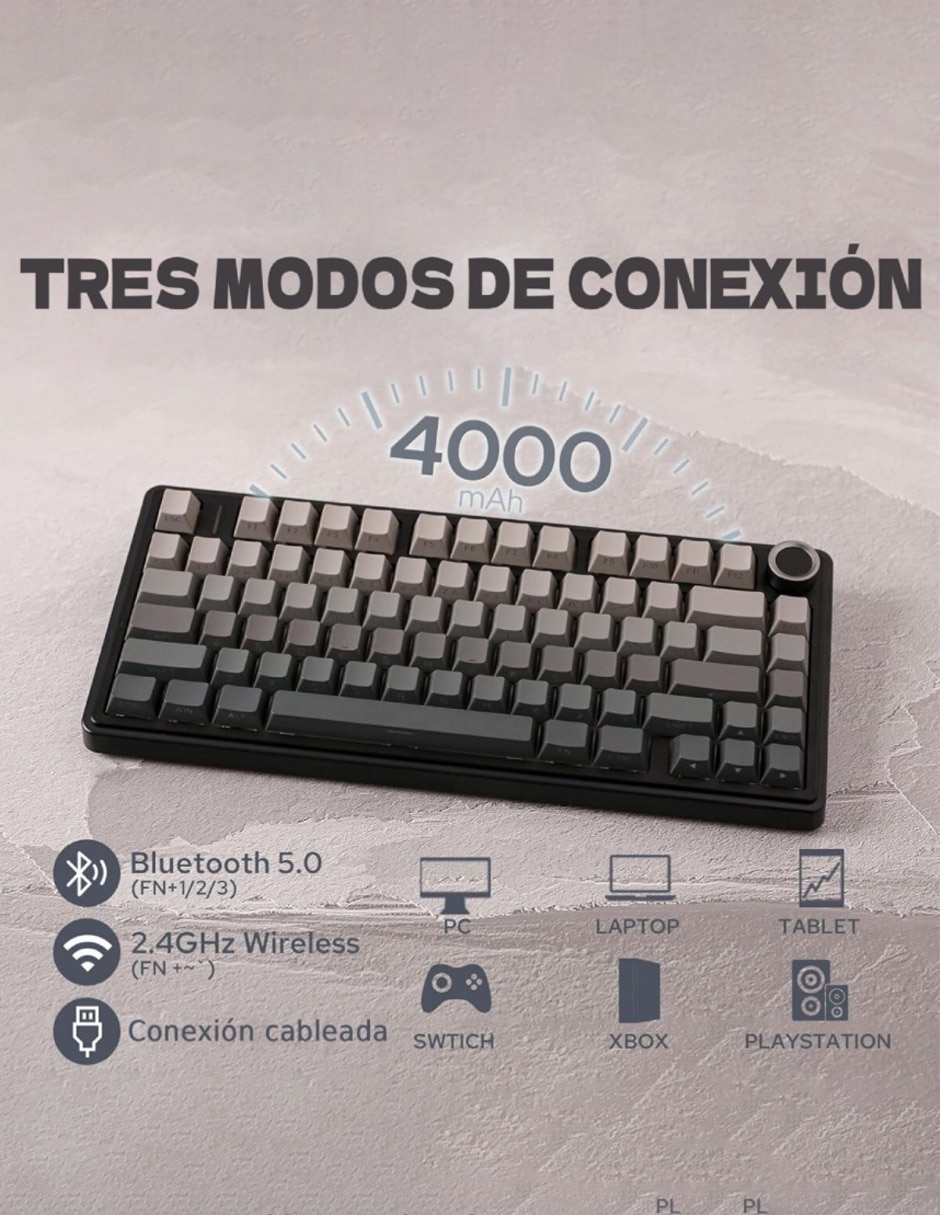 Teclado gamer alámbrico e inalámbrico qwert español con interruptor lineal (red black) Aula f75 pro
