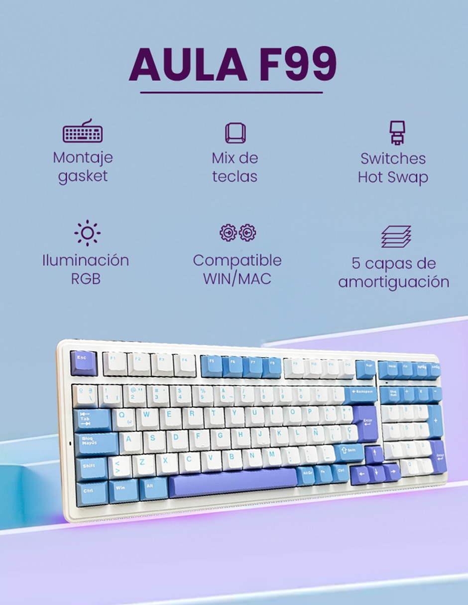Teclado gamer alámbrica e inalámbrica qwert inglés con interruptor capacitivo f99 5
