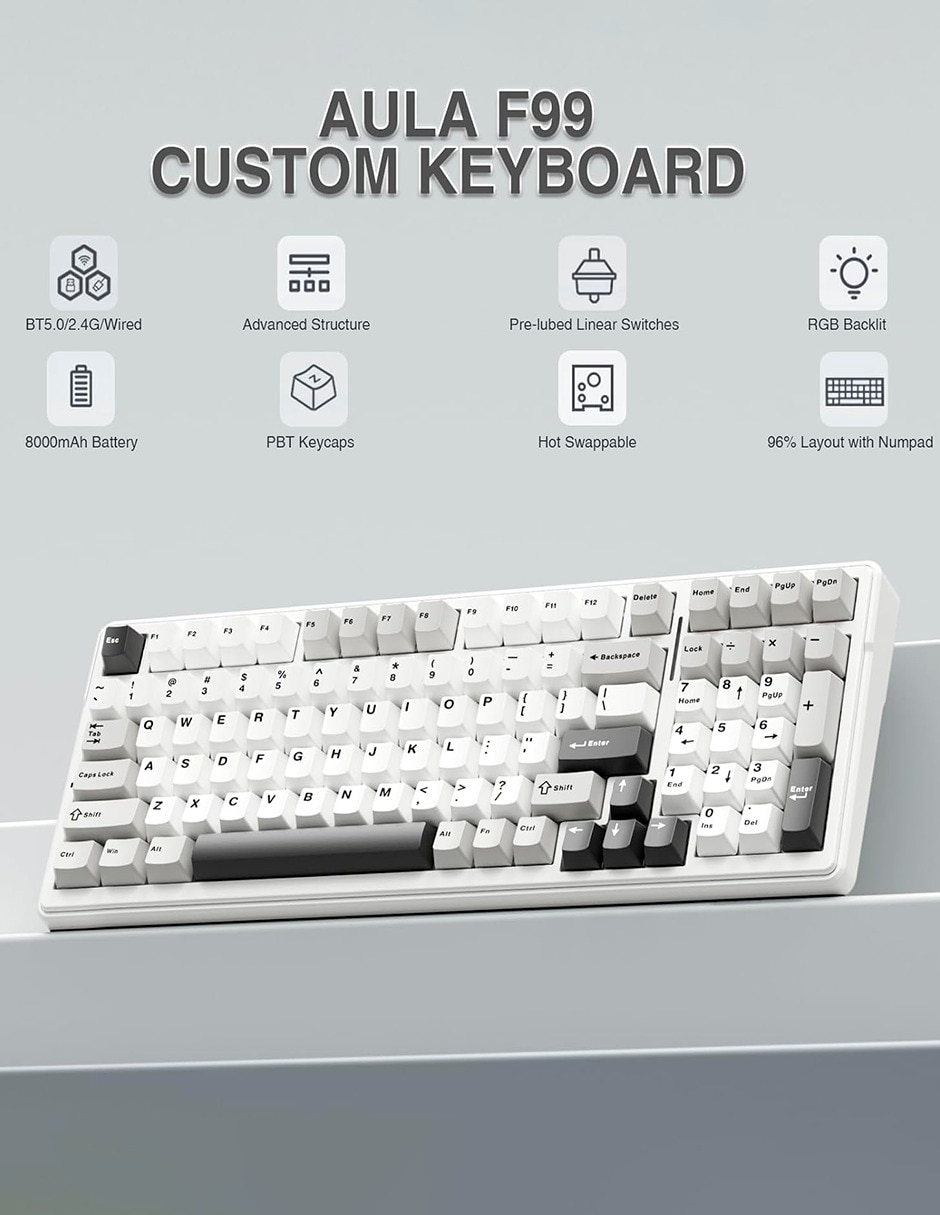 Teclado gamer alámbrica e inalámbrica qwert inglés con interruptor capacitivo Aula f99