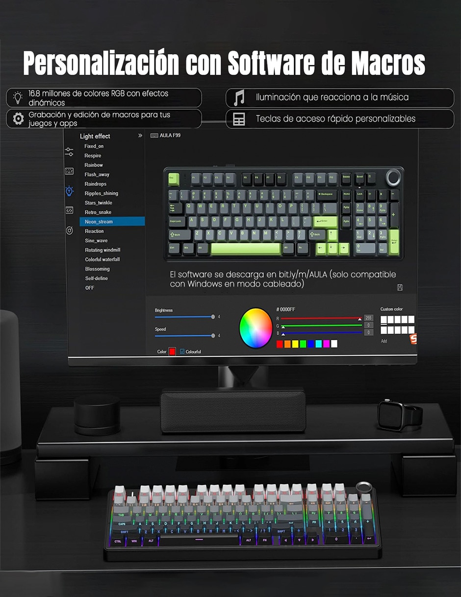 Teclado gamer alámbrica e inalámbrica qwert inglés con interruptor capacitivo Aula f99 pro