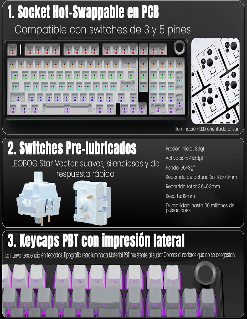 Teclado gamer alámbrica e inalámbrica qwert inglés con interruptor capacitivo Aula f99 pro