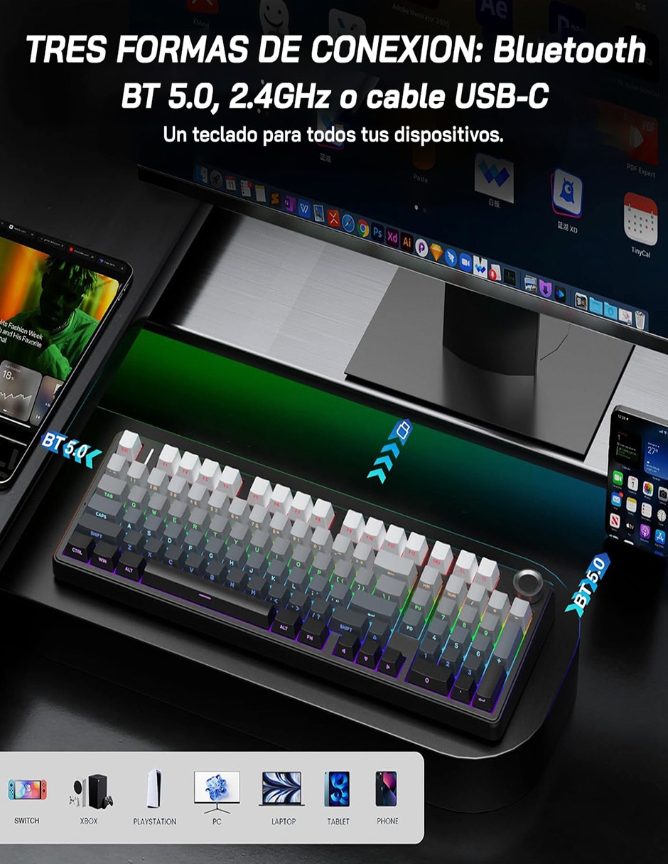 Teclado gamer alámbrica e inalámbrica qwert inglés con interruptor capacitivo Aula f99 pro
