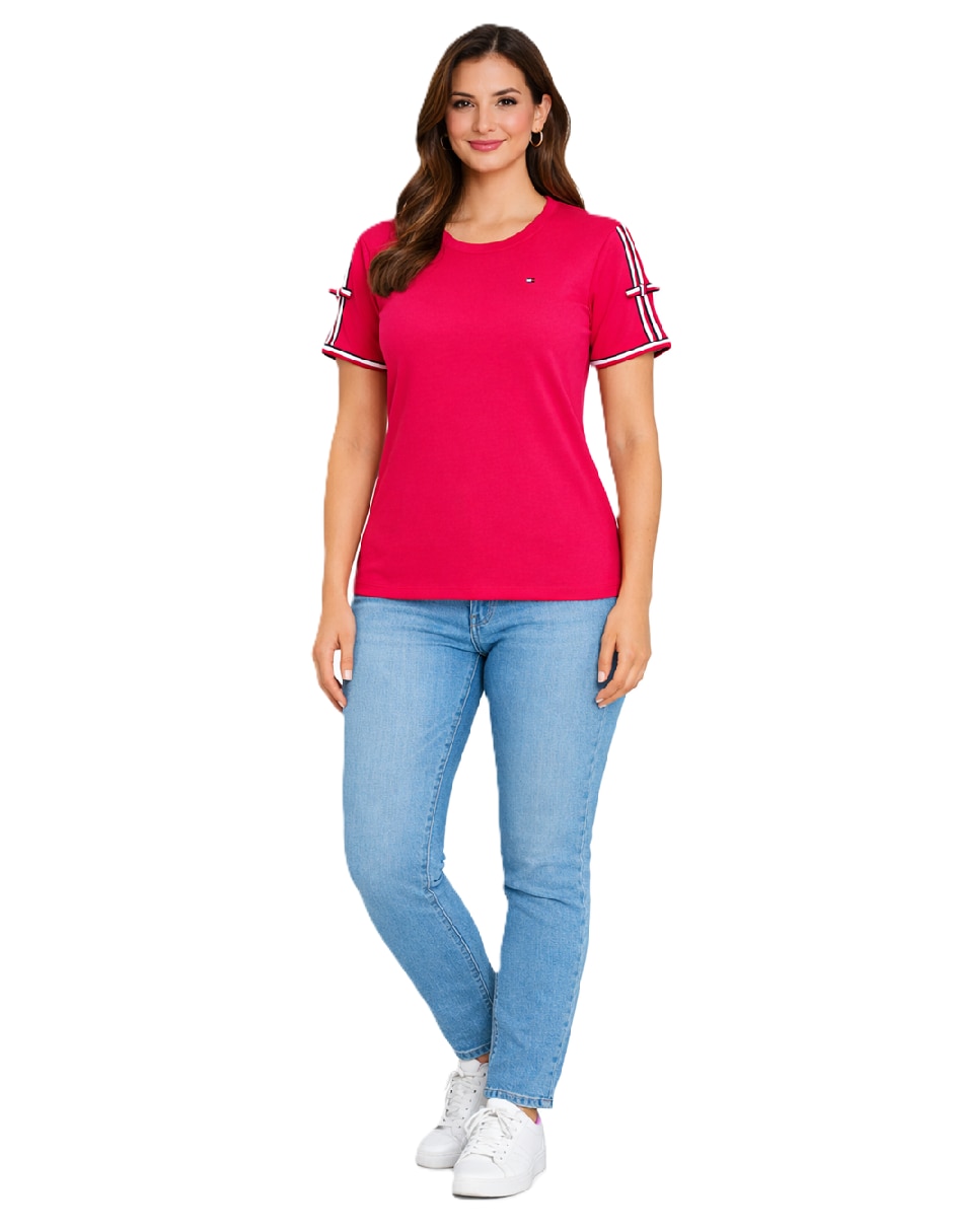 Playera manga corta tommy hilfiger cuello redondo para mujer