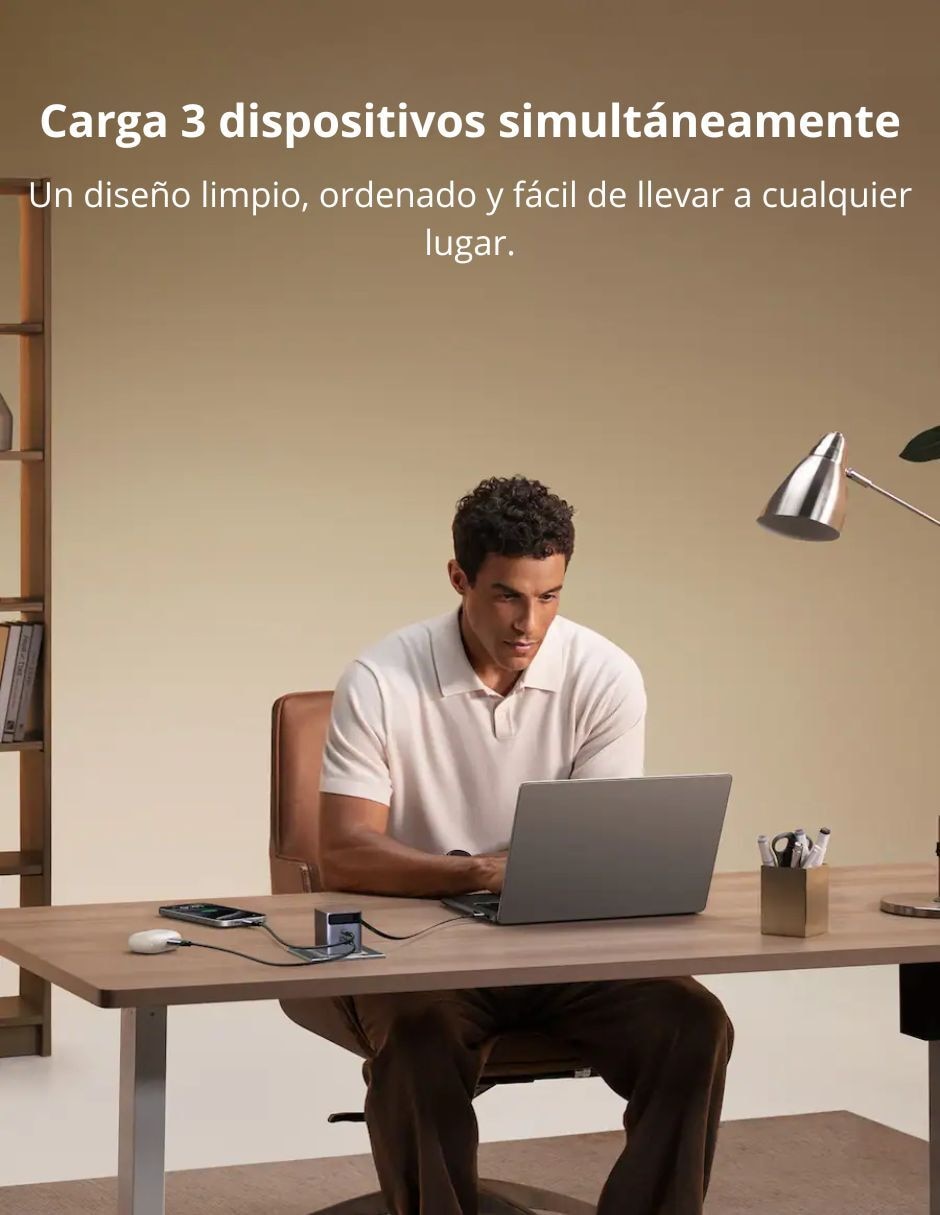 Cargador pared Ugreen Gan nexode pro cable retractil 65821 USB tipo A + USB tipo C 45 W