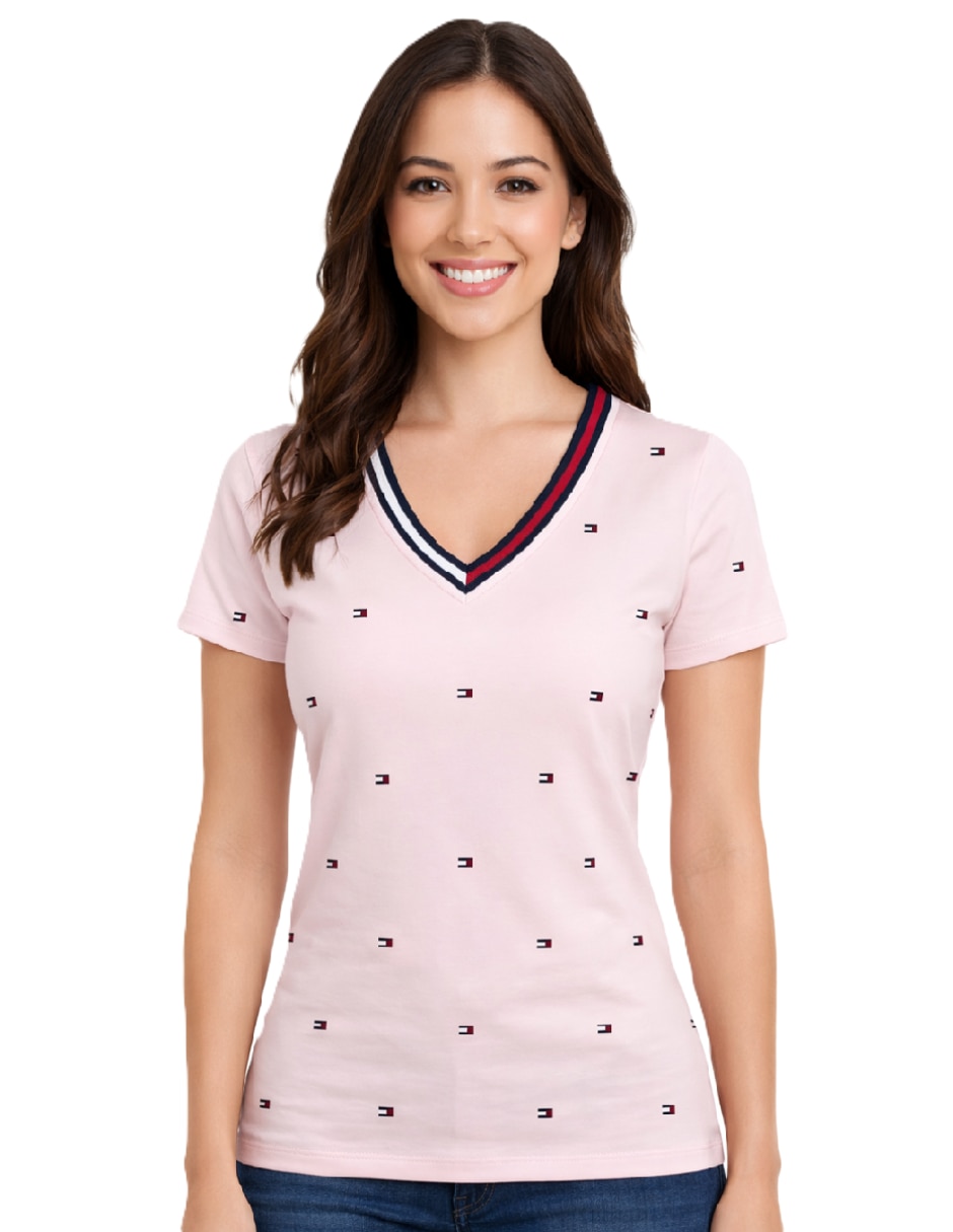 Playera manga corta tommy hilfiger cuello v para mujer