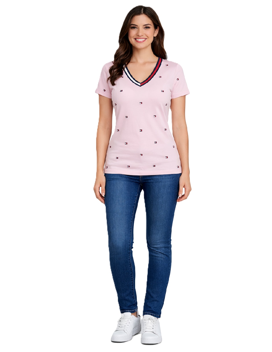 Playera manga corta tommy hilfiger cuello v para mujer