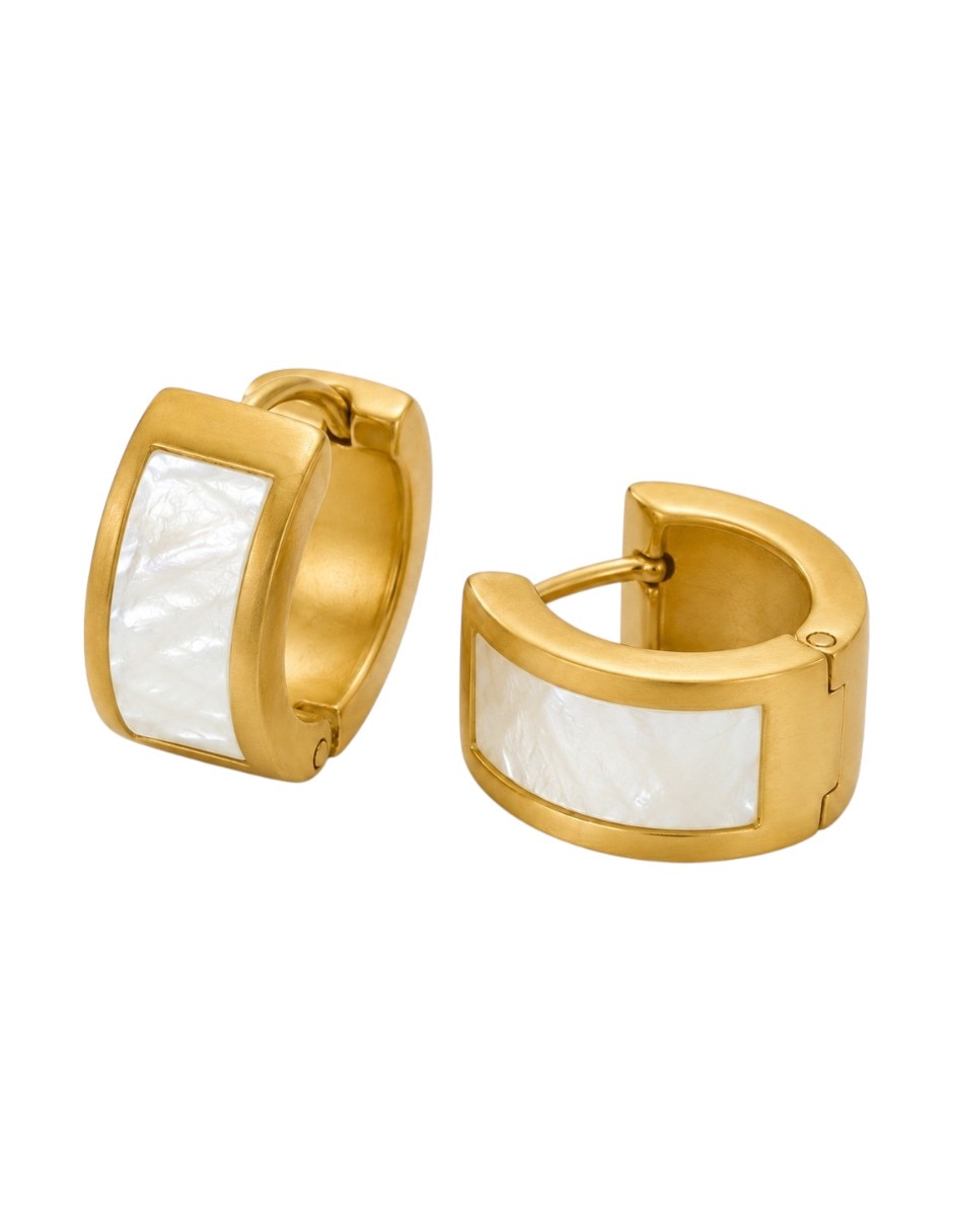 Aretes clip circulares con acabado baño de oro madre perla 1