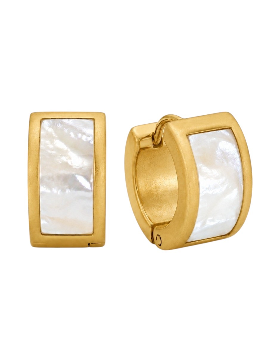 Aretes clip circulares con acabado baño de oro madre perla 2