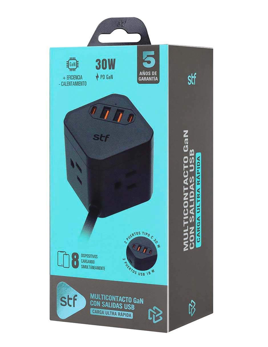 Multicontacto STF SR-A47022 de 4 contactos y 2 puertos USB