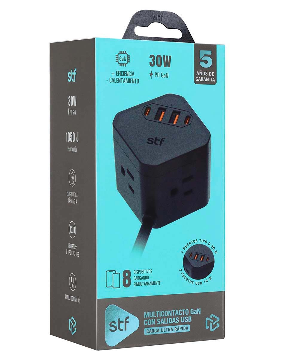 Multicontacto STF SR-A47022 de 4 contactos y 2 puertos USB