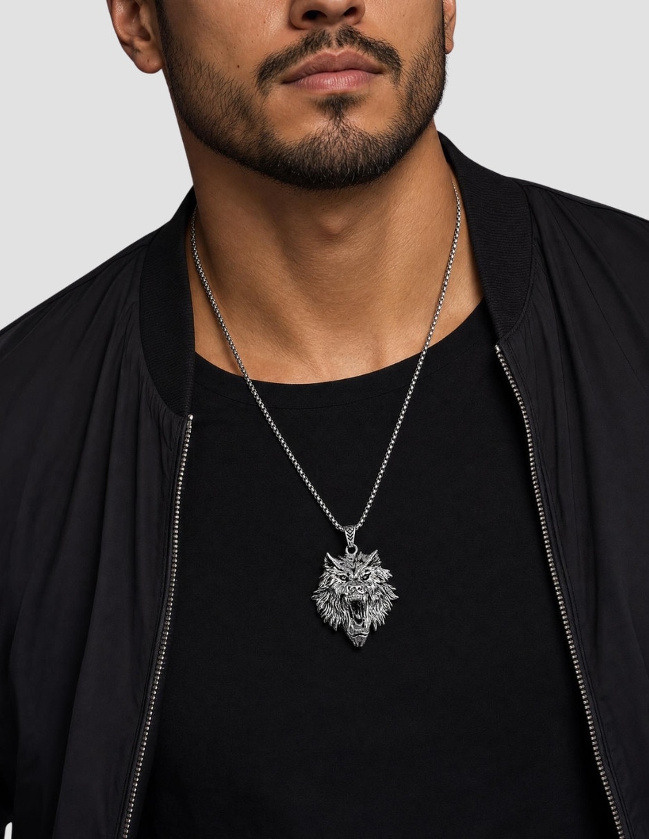 Collar con dije de cabeza de Lobo Chulada Black