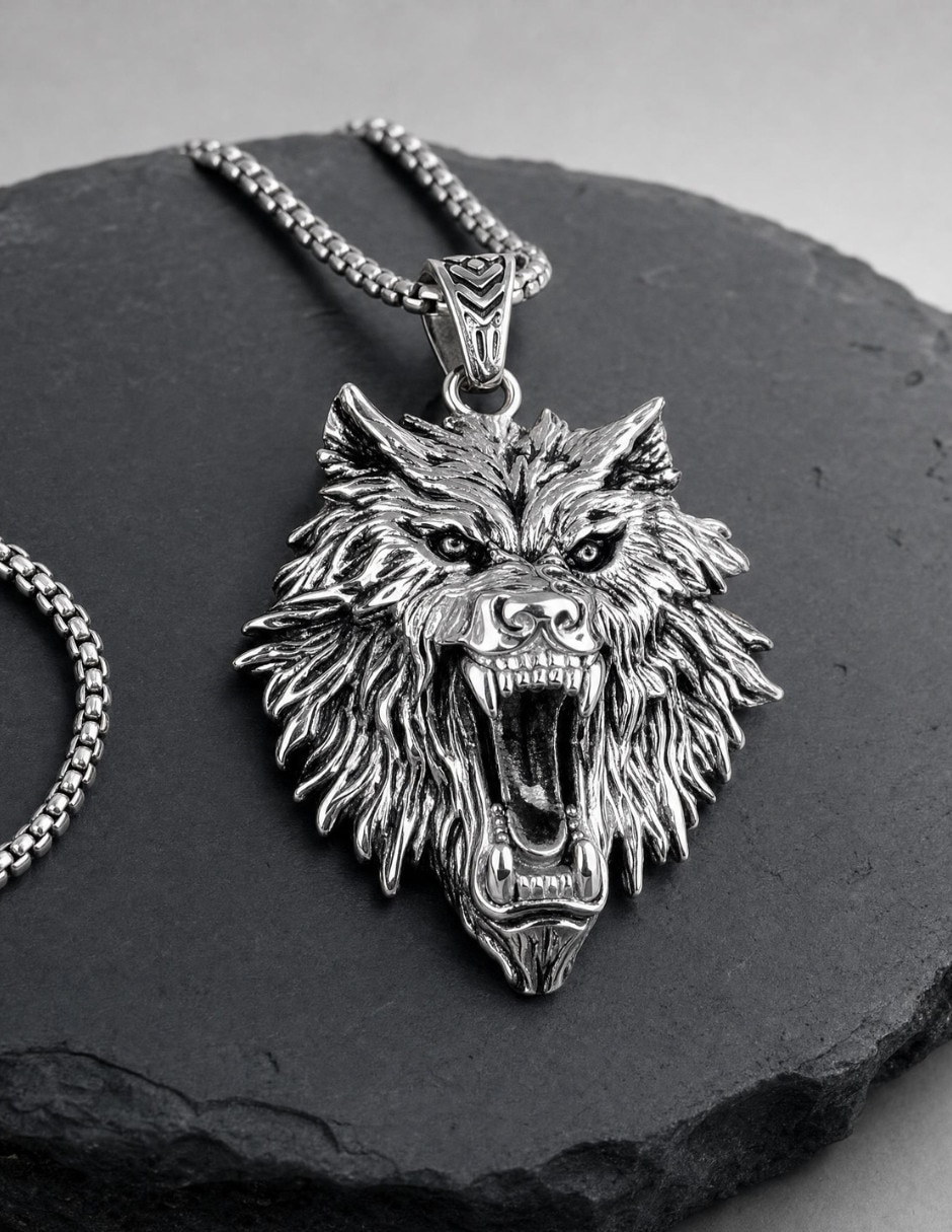 Collar con dije de cabeza de Lobo Chulada Black