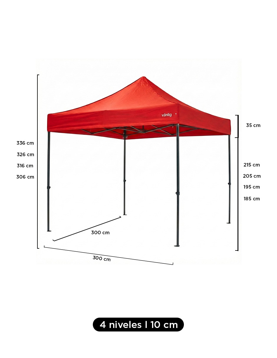 Toldo plegable Vanlig 3x3 hexagonal rojo