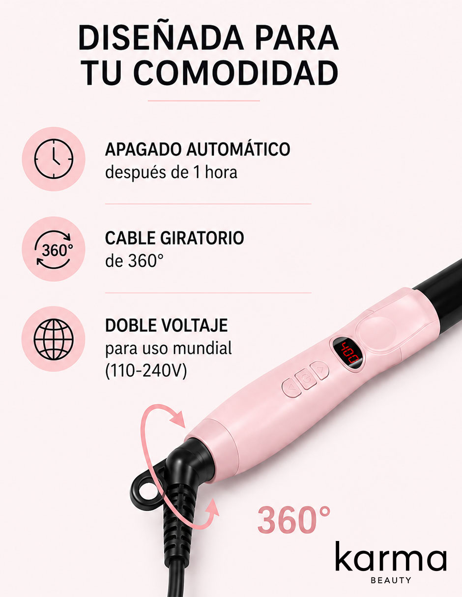 Rizadora de cabello Karma Beauty Tropical Twist 32 mm de cerámica