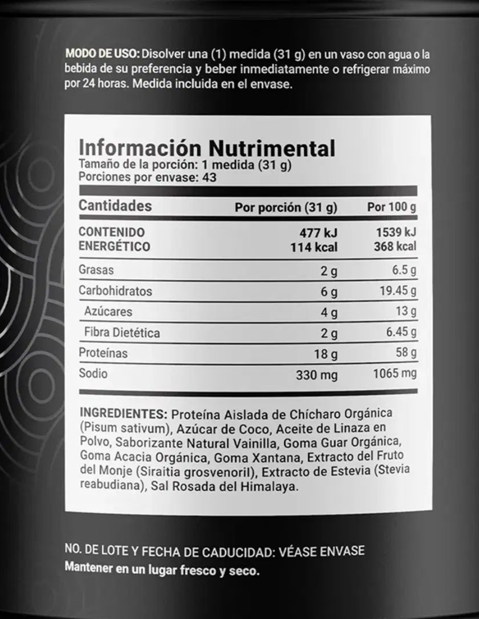 Proteína Organic vegan B Life de Chícharo sabor Vainilla